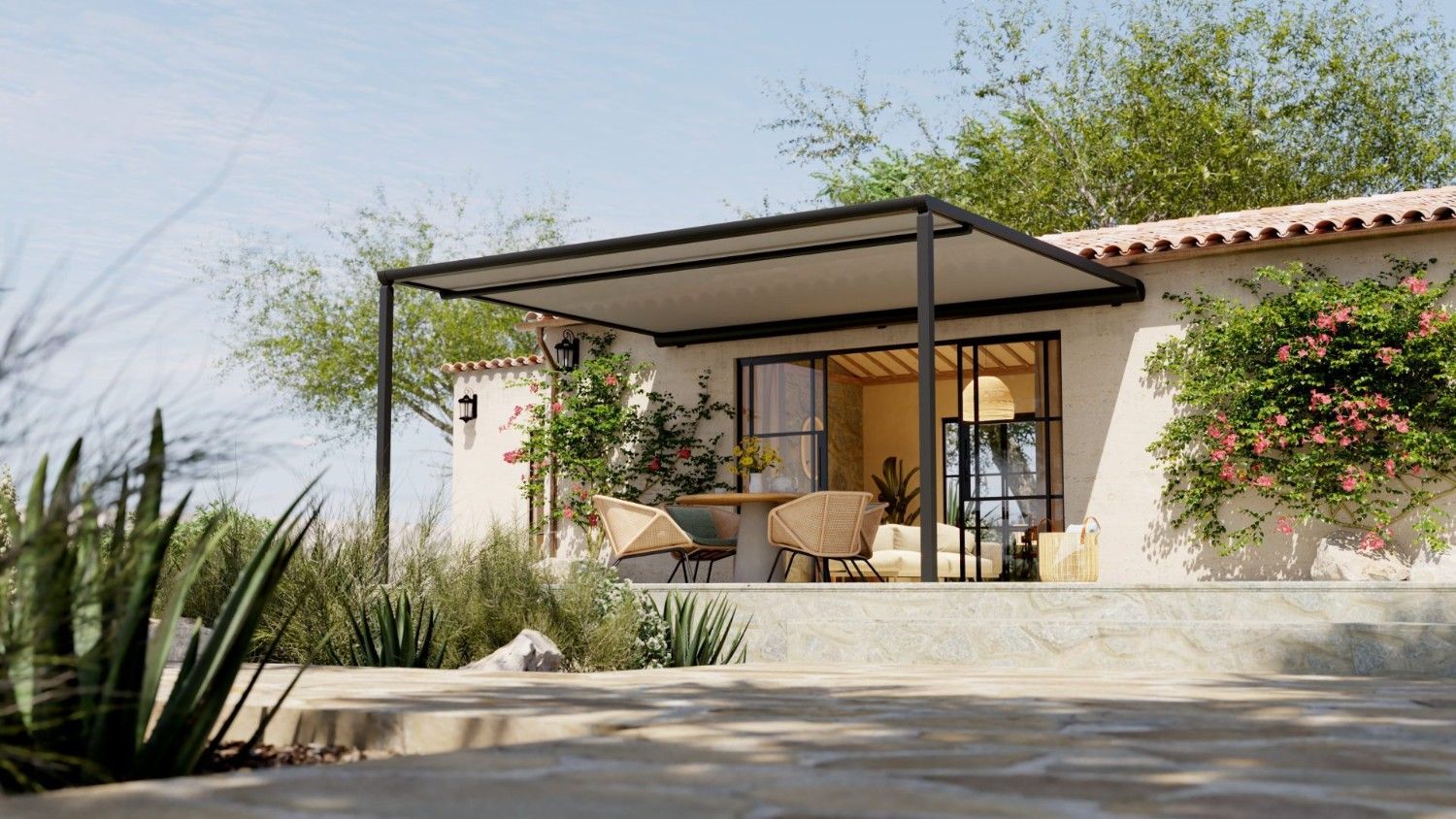 Modernes Haus mit überdachter Terrasse